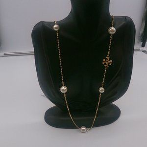Tory Burch Goldtone Milgrain Pearl Rosary